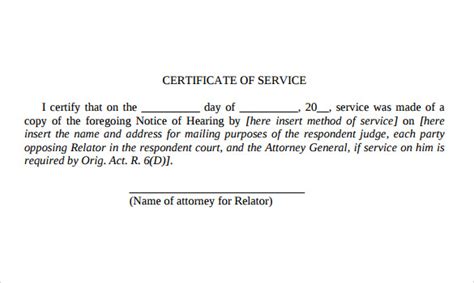 c9 certificate of service.